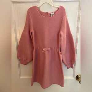 Janie and Jack Puff Sleeve Pink Blush Knit Dress with Bow girls size 6